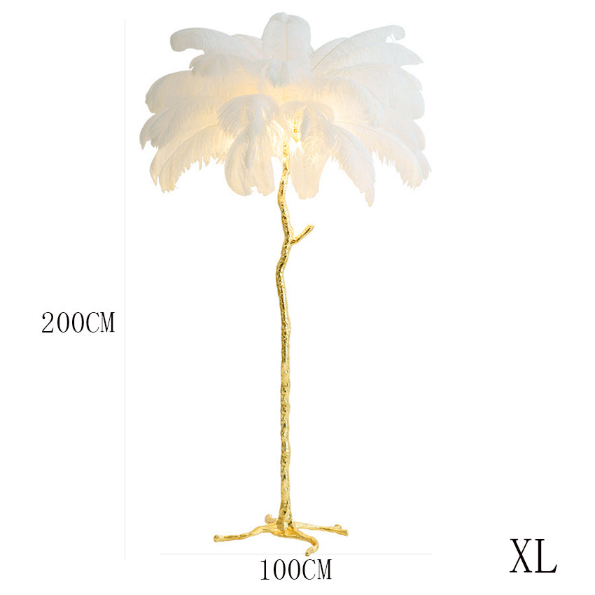 "King of The Jungle" Red Ostrich Feathers Handcrafted Copper Body Decor Floor Table Lamp - DARIYA HOME