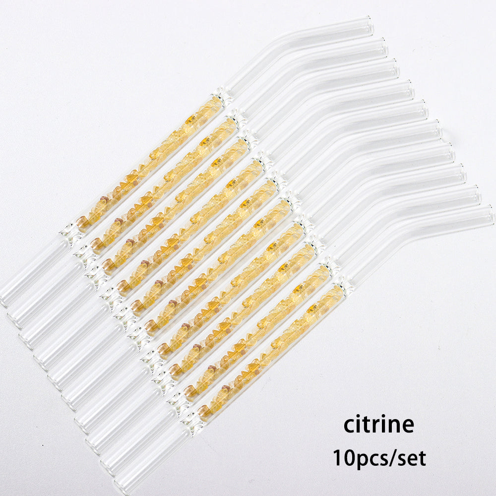 Natural Crystal Stones Luxury Glass Straw 10 Pieces Set