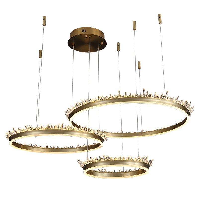 Lustre de luxe en cristal naturel doré Herminia