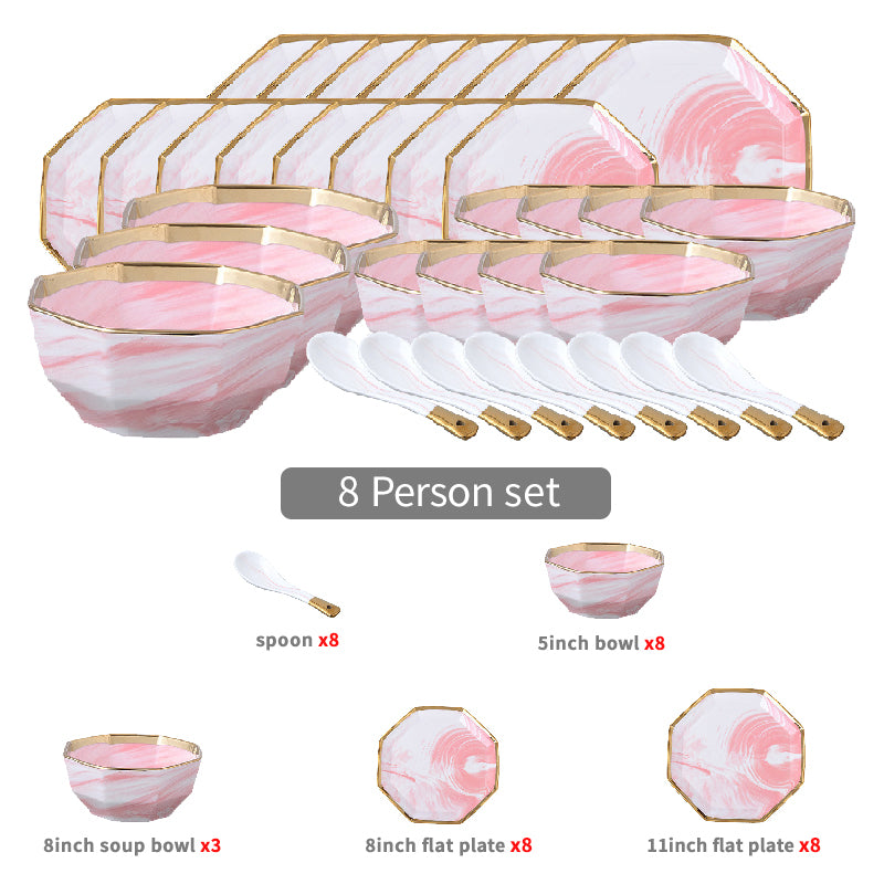 Marina Pink Marble Octagon Luxury Dinnerware Set - DARIYA HOME