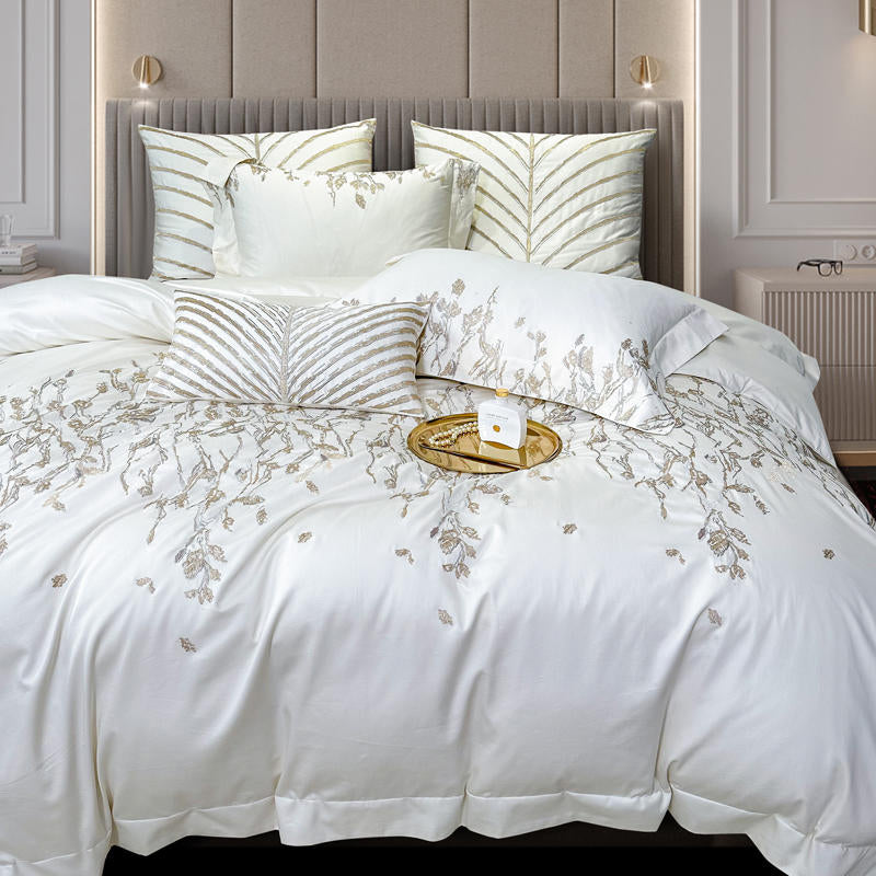 Cream White Luxury 1000TC Egyptian Cotton Royal Embroidery Duvet Bedding Set - DARIYA HOME