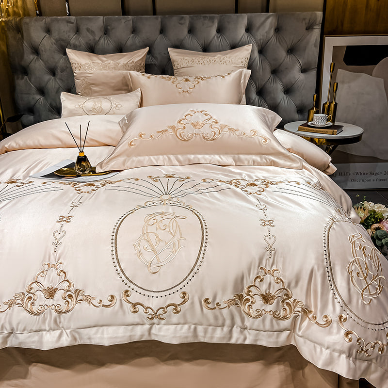 Naomi Vanilla Luxury 600TC Satin Egyptian Cotton Royal Embroidered Duvet Bedding Set - DARIYA HOME