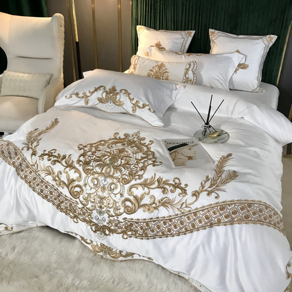 Alyssa Satin Jacquard Egyptian Cotton Embroidered Royal Duvet Bedding Set - DARIYA HOME