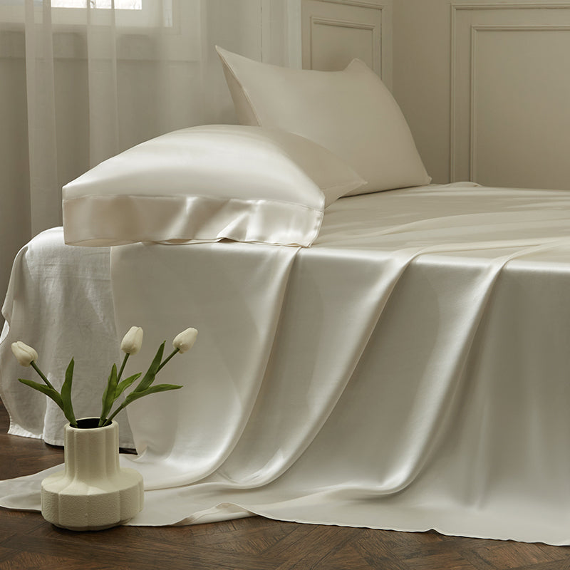 Thana Cararra White Mulberry Silk Luxury Bedding Set - DARIYA HOME