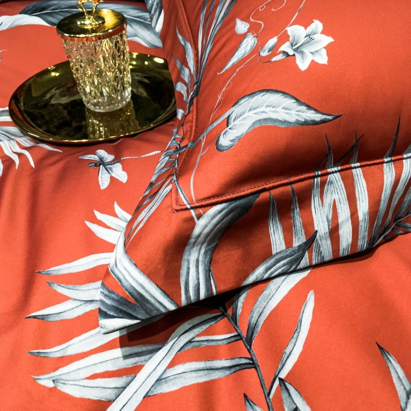 Brigitte Persimmon Floral Design Egyptian Cotton Bedding Set - DARIYA HOME