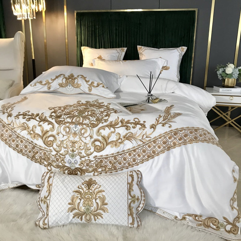 Alyssa Satin Jacquard Egyptian Cotton Embroidered Royal Duvet Bedding Set - DARIYA HOME