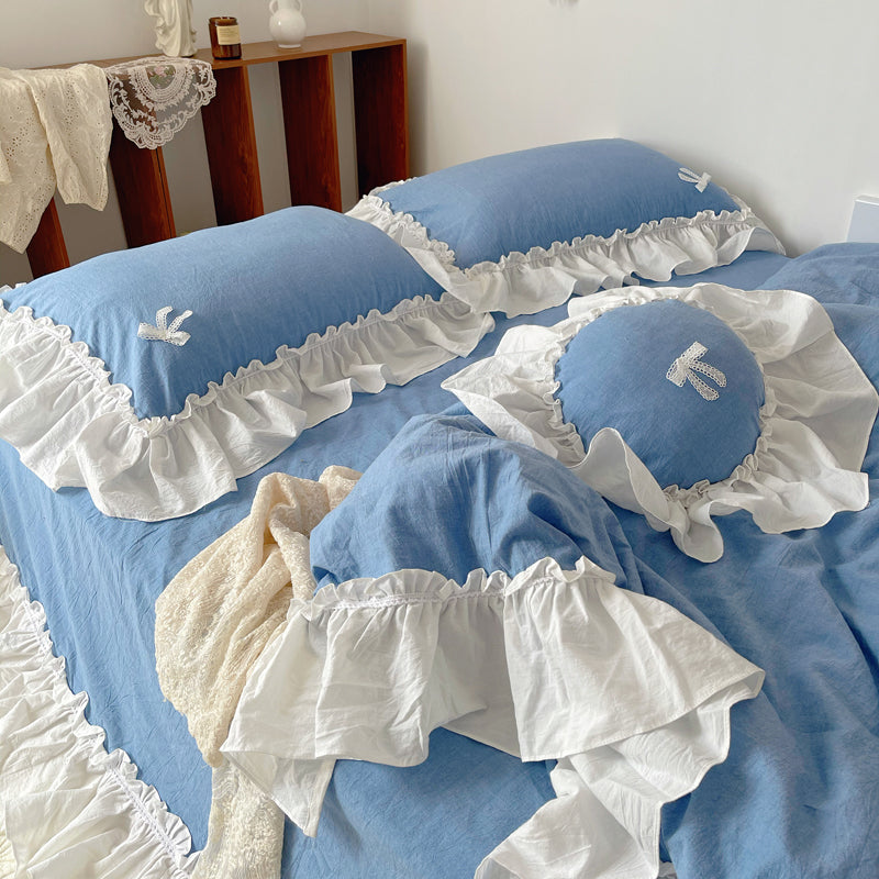 Marseille Blue Summer Cotton Embroidered Duvet Bedding Set - DARIYA HOME