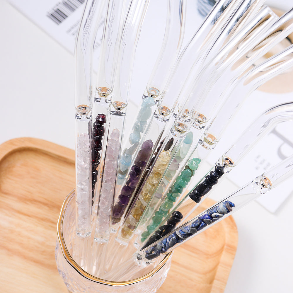 Natural Crystal Stones Luxury Glass Straw 10 Pieces Set