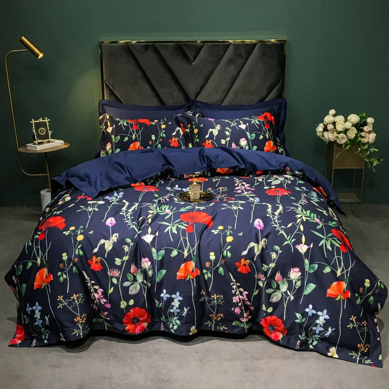 Brigitte Roses & Poppies Floral Design Egyptian Cotton Bedding Set - DARIYA HOME