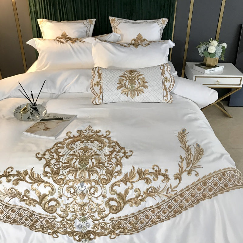 Alyssa Satin Jacquard Egyptian Cotton Embroidered Royal Duvet Bedding Set - DARIYA HOME