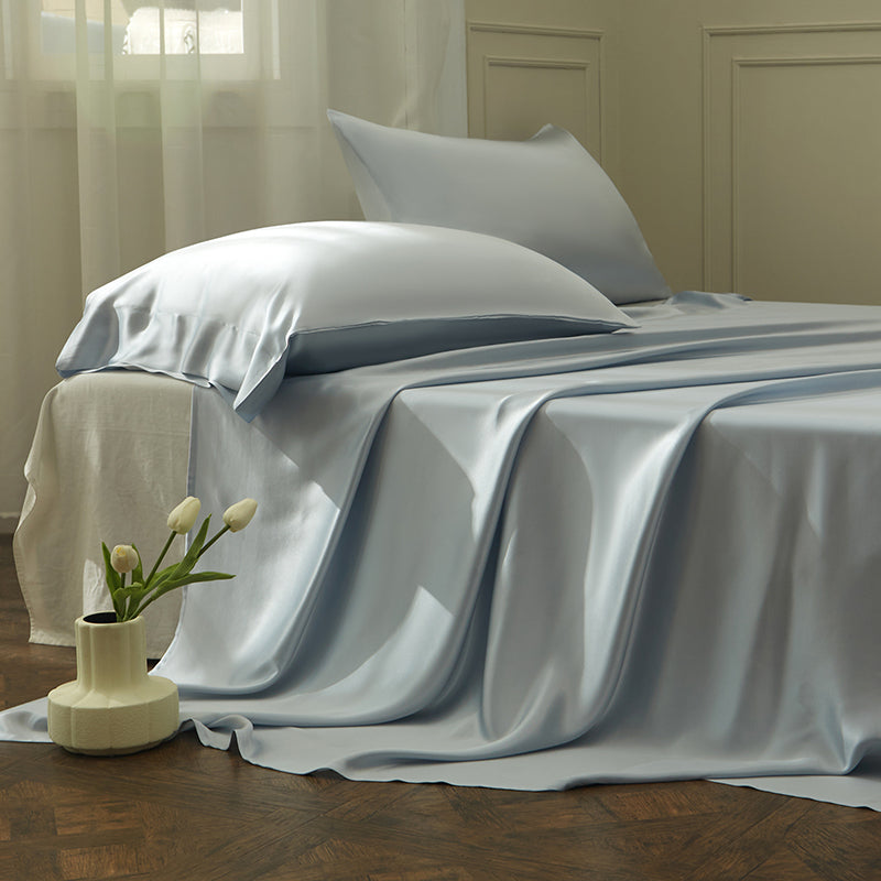 Thana Gunsmoke Blue Mulberry Silk Luxury Bedding Set - DARIYA HOME