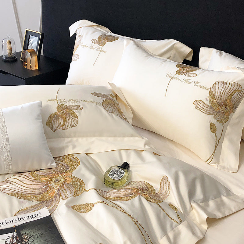 Flora Egyptian Cotton Luxury Embroidered Bedding Set - DARIYA HOME