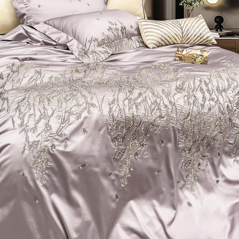 Cream Pearl Luxury 1000TC Egyptian Cotton Royal Embroidery Duvet Bedding Set - DARIYA HOME