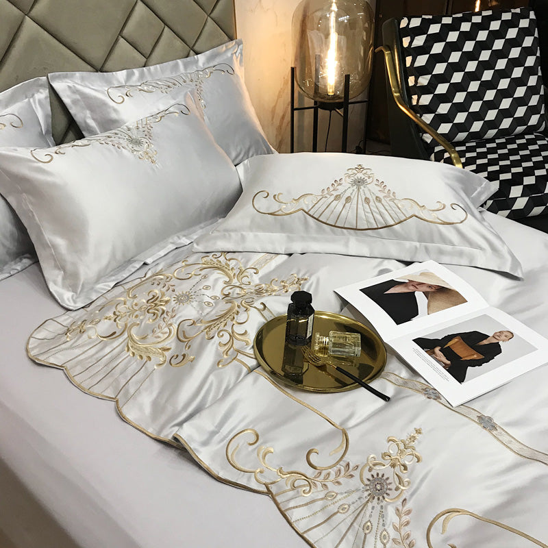 Victoria Cloudy Luxury 600TC Satin Egyptian Cotton Royal Embroidery Duvet Bedding Set - DARIYA HOME