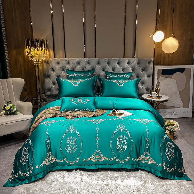 Naomi Persian Green Luxury 600TC Satin Egyptian Cotton Royal Embroidered Duvet Bedding Set - DARIYA HOME