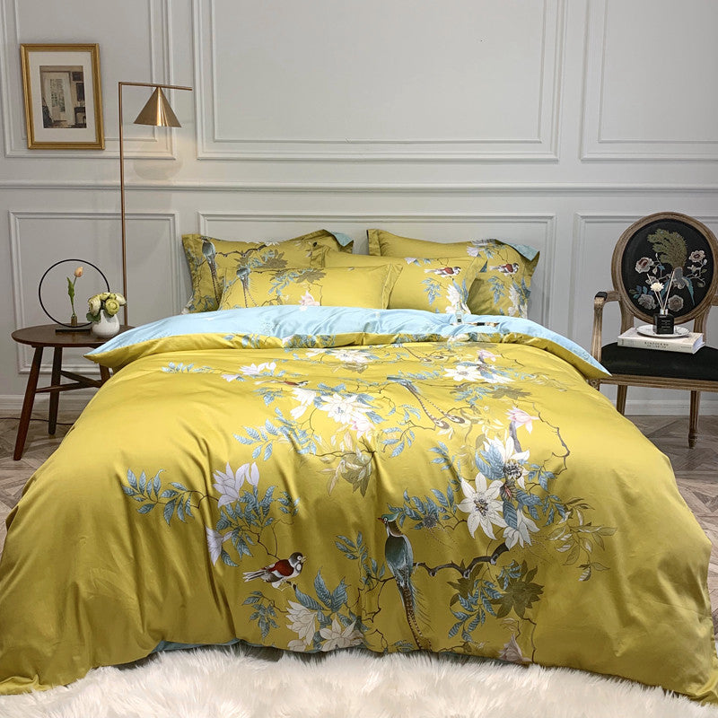 Julia Yellow Bird Floral 600TC Egyptian Cotton Duvet Bedding Set - DARIYA HOME