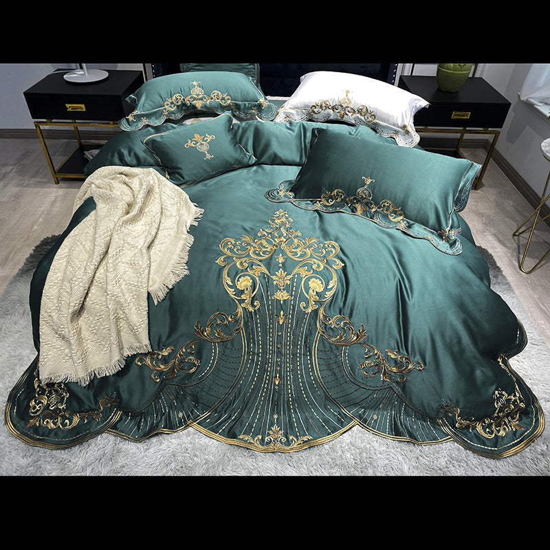 Lucia Sea Nymph Luxury Soft Satin Egyptian Cotton Royal Gold Embroidery Duvet Bedding Set - DARIYA HOME