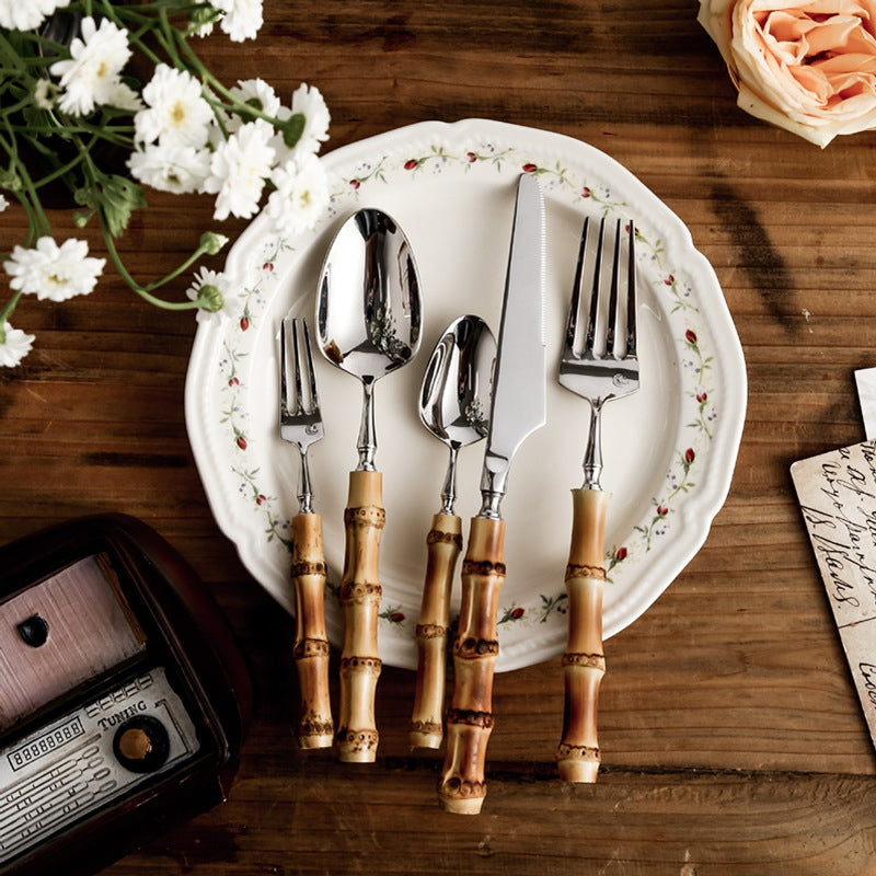 Giovanna Real Bamboo Stainless Steel Cutlery Set - DARIYA HOME