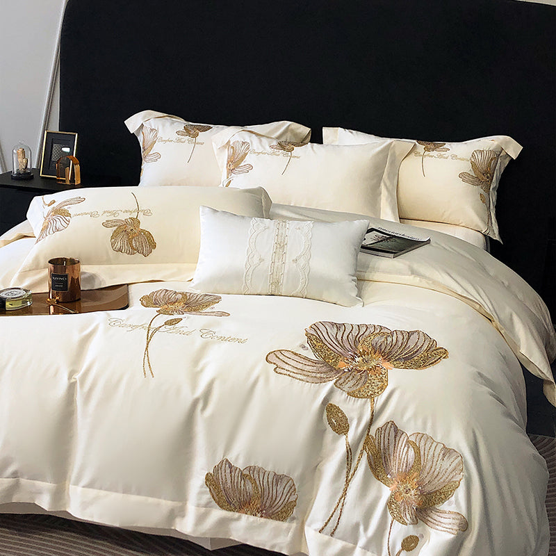 Flora Egyptian Cotton Luxury Embroidered Bedding Set - DARIYA HOME