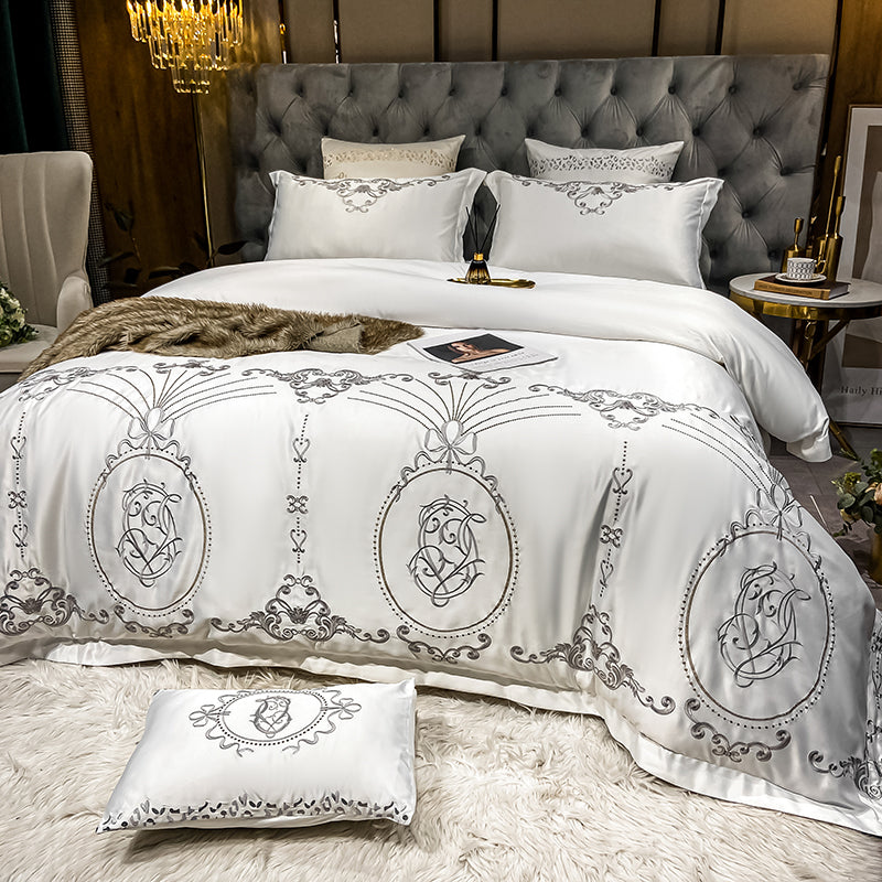 Naomi Pampas 600TC Satin Egyptian Cotton Royal Embroidered Duvet Bedding Set - DARIYA HOME