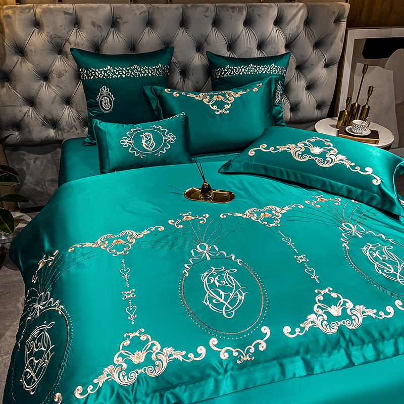 Naomi Persian Green Luxury 600TC Satin Egyptian Cotton Royal Embroidered Duvet Bedding Set - DARIYA HOME