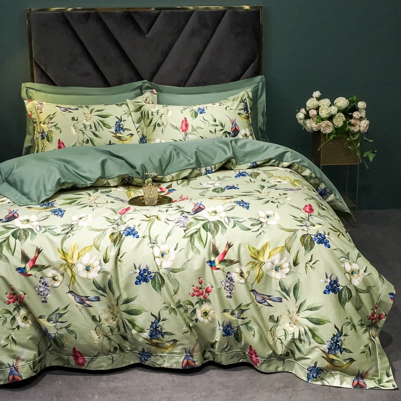 Brigitte Flowers & Birds Design Egyptian Cotton Bedding Set - DARIYA HOME