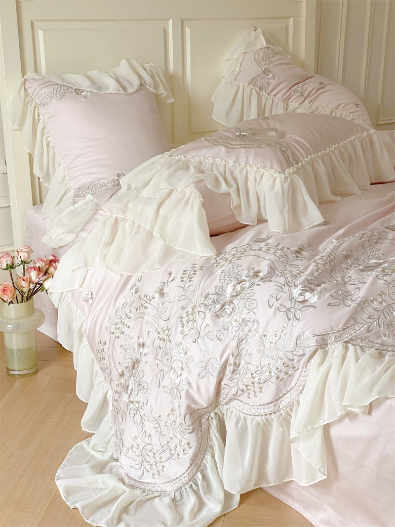 Brugge White Egyptian Cotton Embroidered Duvet Bedding Set - DARIYA HOME