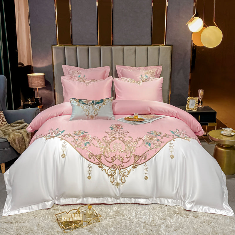 Julieta Clam Shell Luxury 600 TC Cotton Flowers Royal Embroidery Duvet Bedding Set - DARIYA HOME