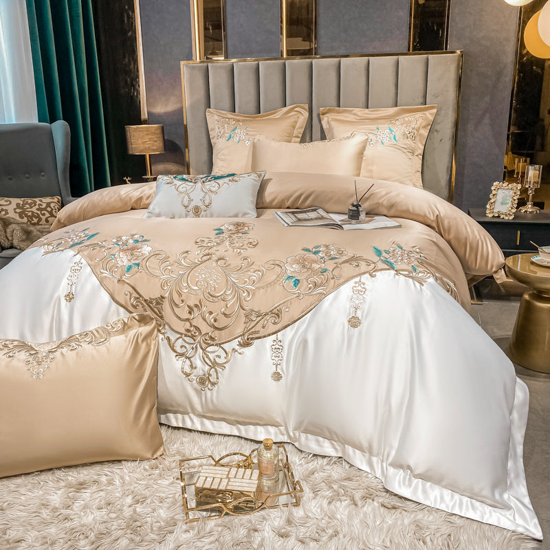 Julieta Akaroa Luxury 600 TC Egyptian Cotton Flowers Royal Embroidery Duvet Bedding Set - DARIYA HOME