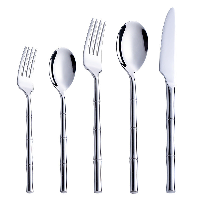 Noelia Silver Bamboo Design Cutlery Flatware Set - DARIYA HOME