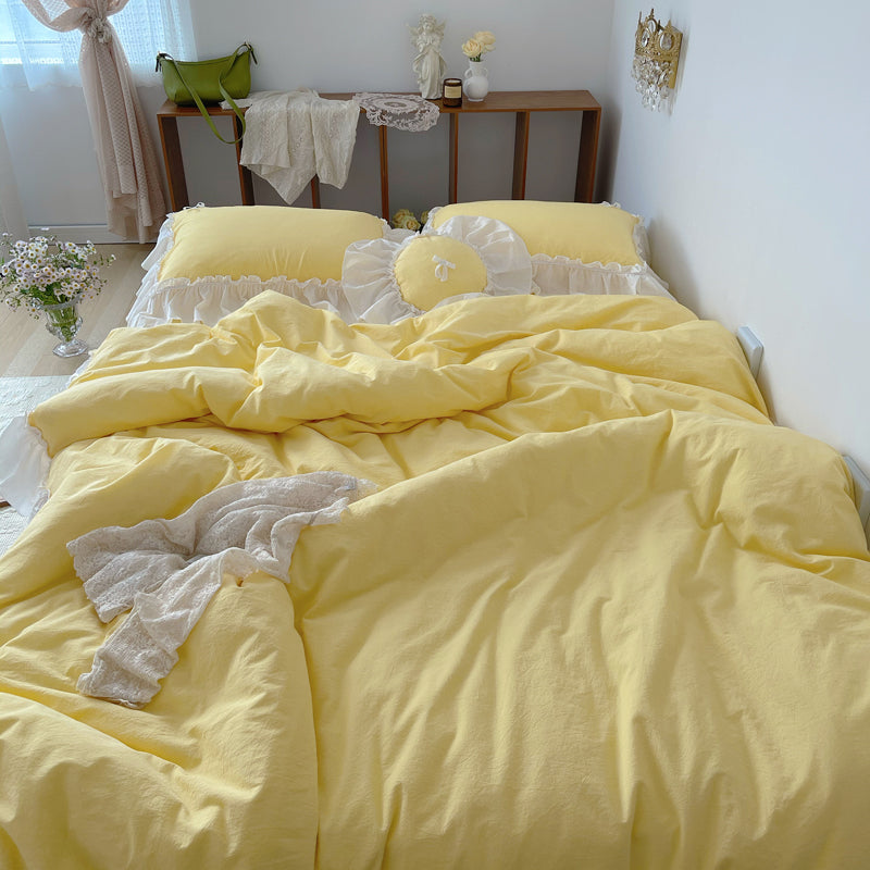 Marseille Yellow Summer Cotton Embroidered Duvet Bedding Set - DARIYA HOME