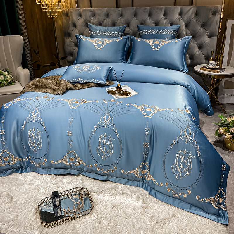 Naomi Rock Blue Luxury 600TC Satin Egyptian Cotton Royal Embroidery Duvet Bedding Set - DARIYA HOME