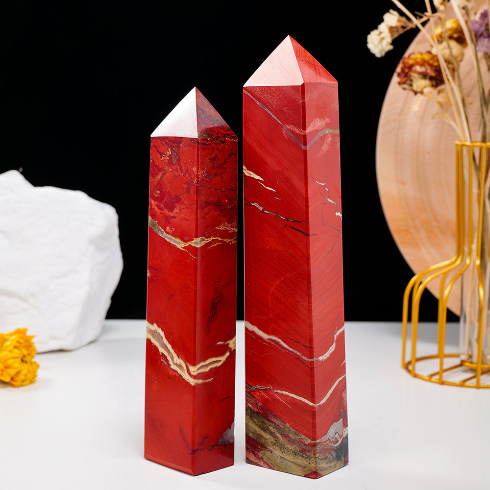 Red Jasper Stone Crystal Point Luxury Home Obelisk