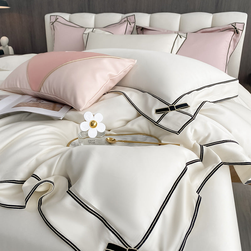 Nuria White Bamboo Fiber Breathable Princess Bowknot Bedding Set - DARIYA HOME