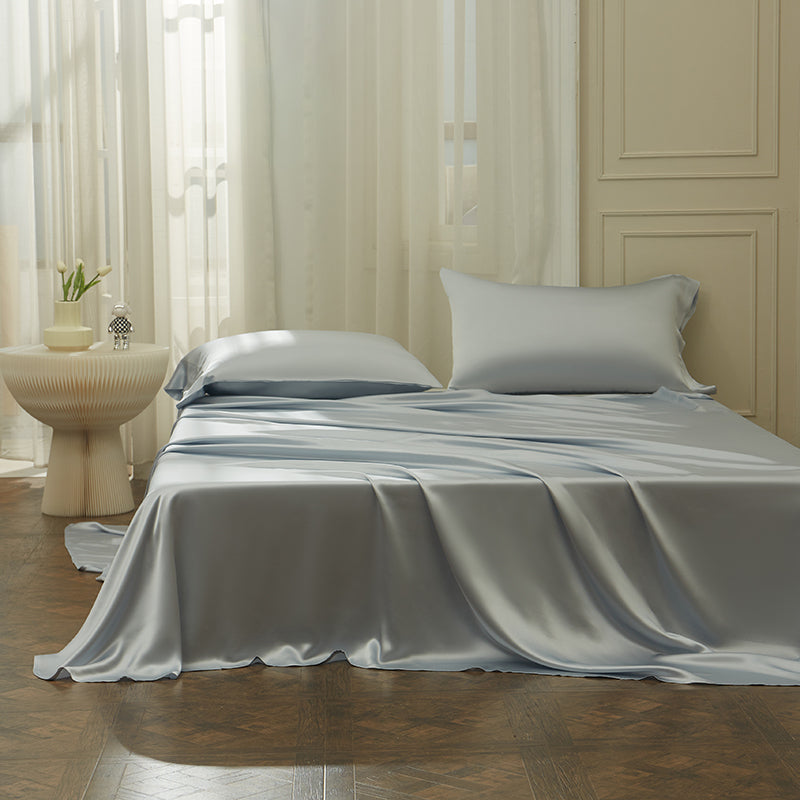 Thana Gunsmoke Blue Mulberry Silk Luxury Bedding Set - DARIYA HOME