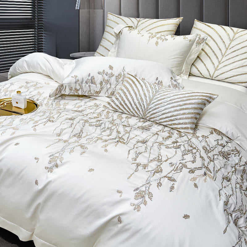 Cream White Luxury 1000TC Egyptian Cotton Royal Embroidery Duvet Bedding Set - DARIYA HOME