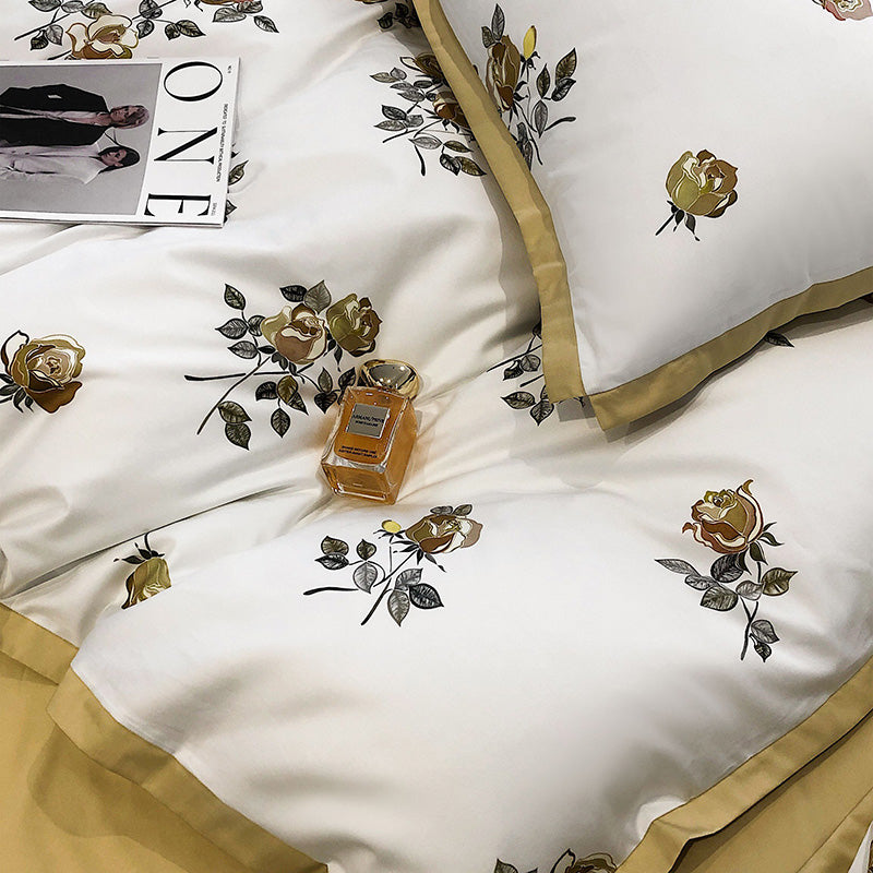 Elektra Fiori Chalky 1000TC Egyptian Cotton Duvet Bedding Set - DARIYA HOME