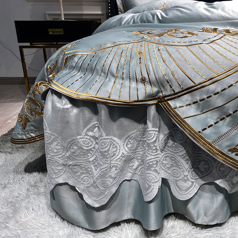 Lucia Royal Gray Chateau Luxury Soft Satin Egyptian Cotton Royal Embroidery Duvet Bedding Set - DARIYA HOME