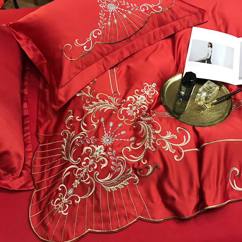 Victoria Red Luxury 600TC Satin Egyptian Cotton Royal Embroidery Duvet Bedding Set - DARIYA HOME