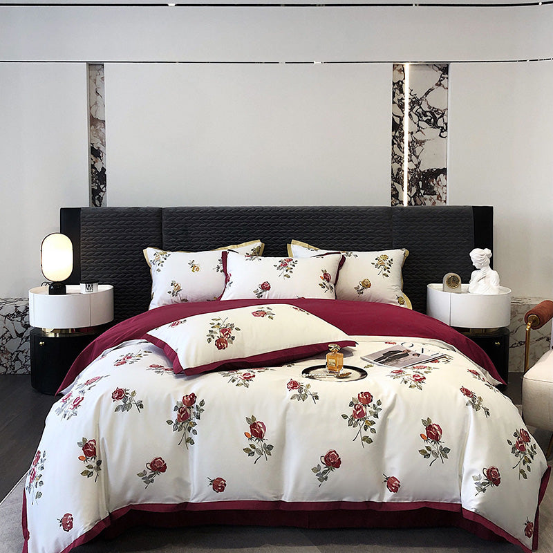 Elektra Fiori Claret 1000TC Egyptian Cotton Royal Duvet Bedding Set - DARIYA HOME