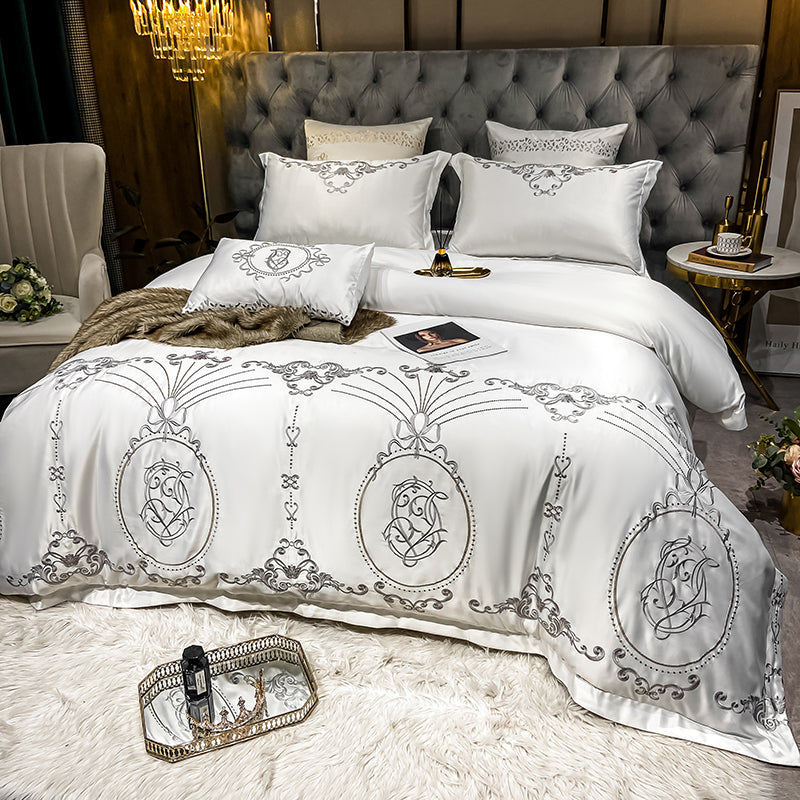 Naomi Pampas 600TC Satin Egyptian Cotton Royal Embroidered Duvet Bedding Set - DARIYA HOME