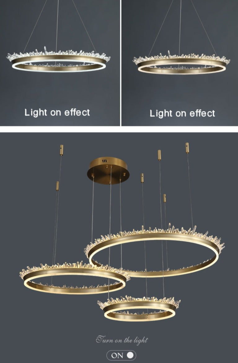 Lustre de luxe en cristal naturel doré Herminia