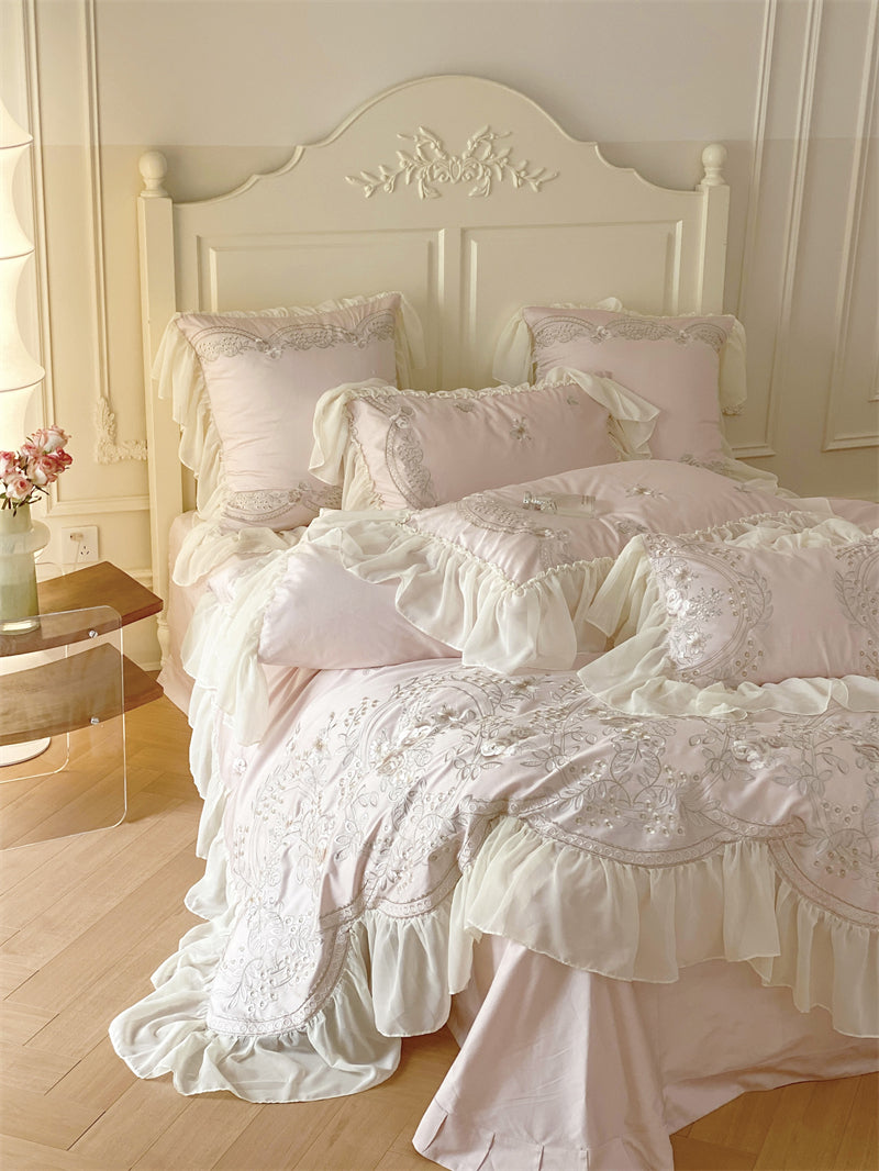 Brugge White Egyptian Cotton Embroidered Duvet Bedding Set - DARIYA HOME