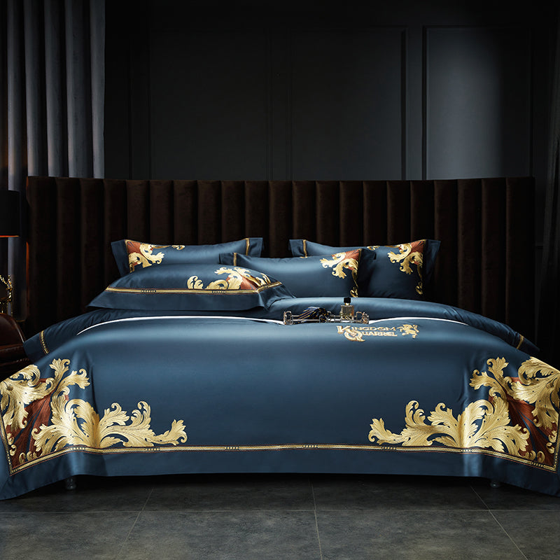 King Dark Blue Luxury 1000TC Egyptian Cotton Royal Embroidery Duvet Bedding Set - DARIYA HOME