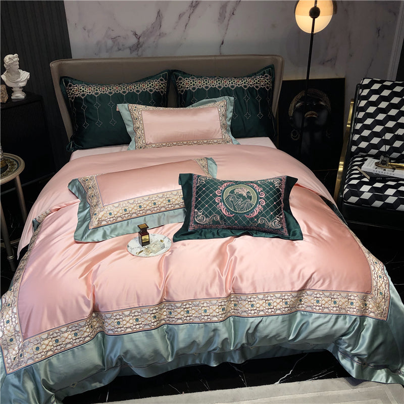 Helen Oyster Pink Luxury Egyptian Cotton Royal Embroidery Duvet Bedding Set - DARIYA HOME