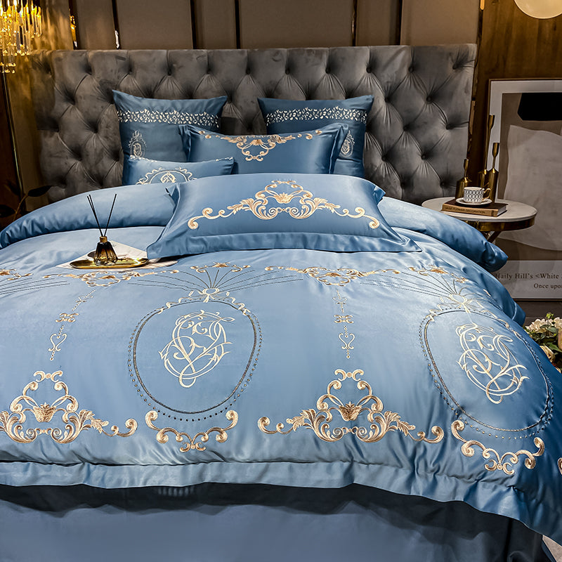 Naomi Rock Blue Luxury 600TC Satin Egyptian Cotton Royal Embroidery Duvet Bedding Set - DARIYA HOME