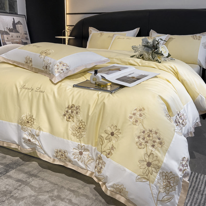 Hedonia Hampton 1000TC Flower Embroidery Egyptian Cotton Duvet Bedding Set - DARIYA HOME