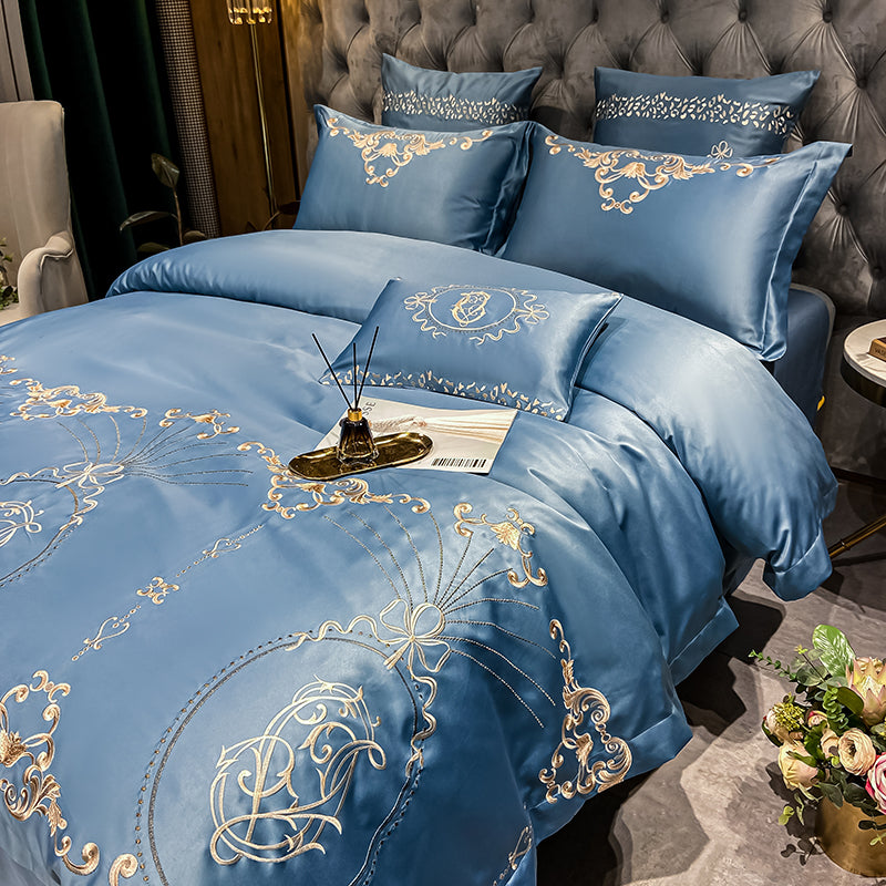 Naomi Rock Blue Luxury 600TC Satin Egyptian Cotton Royal Embroidery Duvet Bedding Set - DARIYA HOME