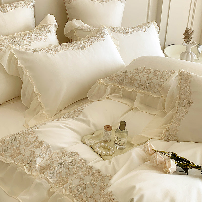 Ariana White Egyptian Cotton Embroidered Royal Duvet Bedding Set - DARIYA HOME