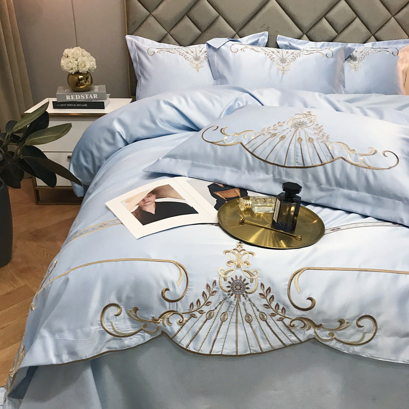 Victoria Ghost Blue Luxury 600TC Satin Egyptian Cotton Royal Embroidery Duvet Bedding Set - DARIYA HOME